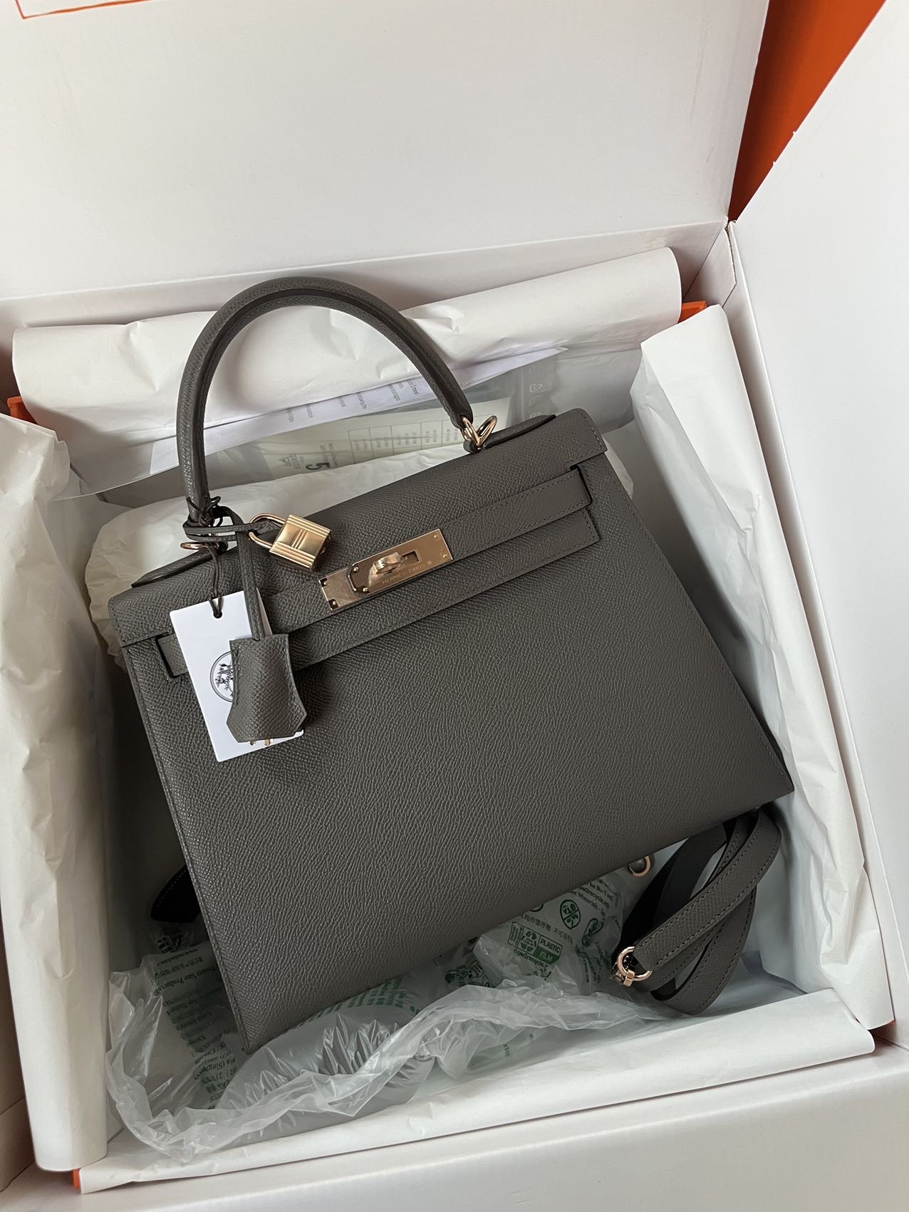 에르메스 켈리백 25 그레이 금장